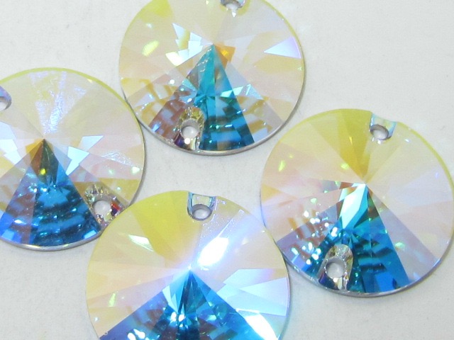 4 pcs. RIVOLI 16mm CRYSTAL AB STAR BRIGHT SEW ON FLATBACK Rhinestones